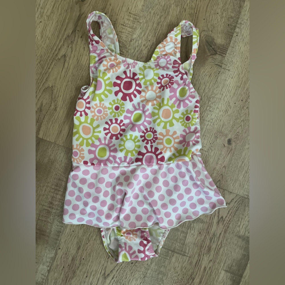 Vibrant Pink and Green One Piece Swimsuit with Playful Patterns